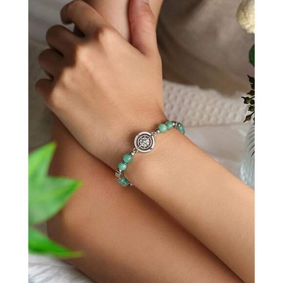 Travel Gift Women Amazonite Stone Compass Bracelet for Travelers Gift - Picture 3 of 6